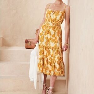 NWT Banana Republic Dress Midi Tiered Gauze Golden Rays Smock Tropical Flowy